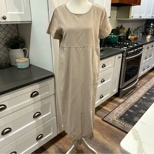 Original TY Wear Vintage 90’s Khaki Beige Linen Cotton Midi Dress Lagenlook PS